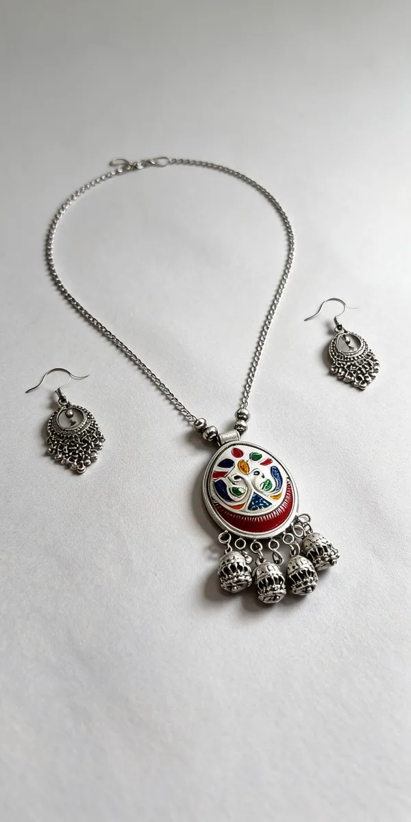 Multicolor_Enamel_Oxidised_Pendant_Necklace_Set