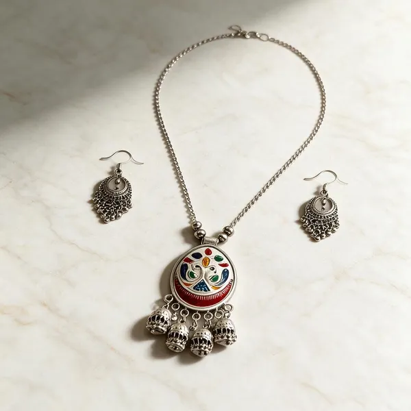 Multicolor_Enamel_Oxidised_Pendant_Necklace_Set