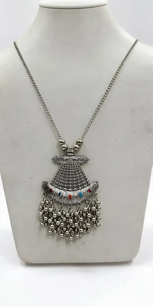 Silver_Oxidised_Multi-Stone_Traditional_Pendant_Necklace