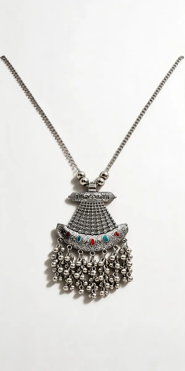 Silver_Oxidised_Multi-Stone_Traditional_Pendant_Necklace
