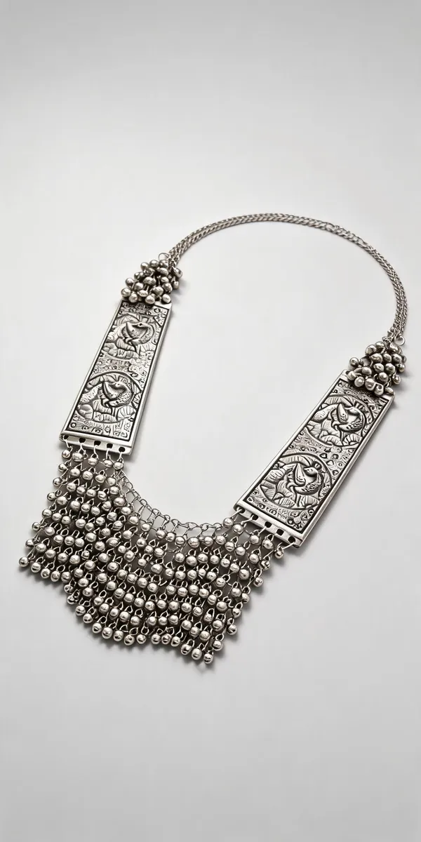 Silver_Engraved_Bib_Beaded_Statement_Necklace_For_Women