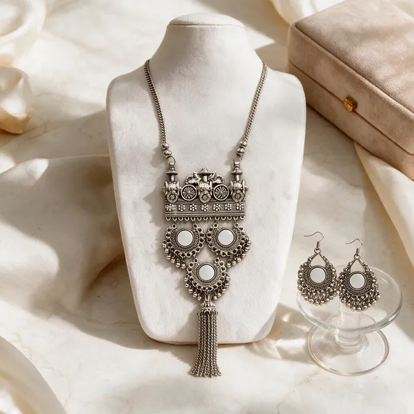 Silver_Oxidised_Floral_Motif_Layered_Pendant_Necklace_Set