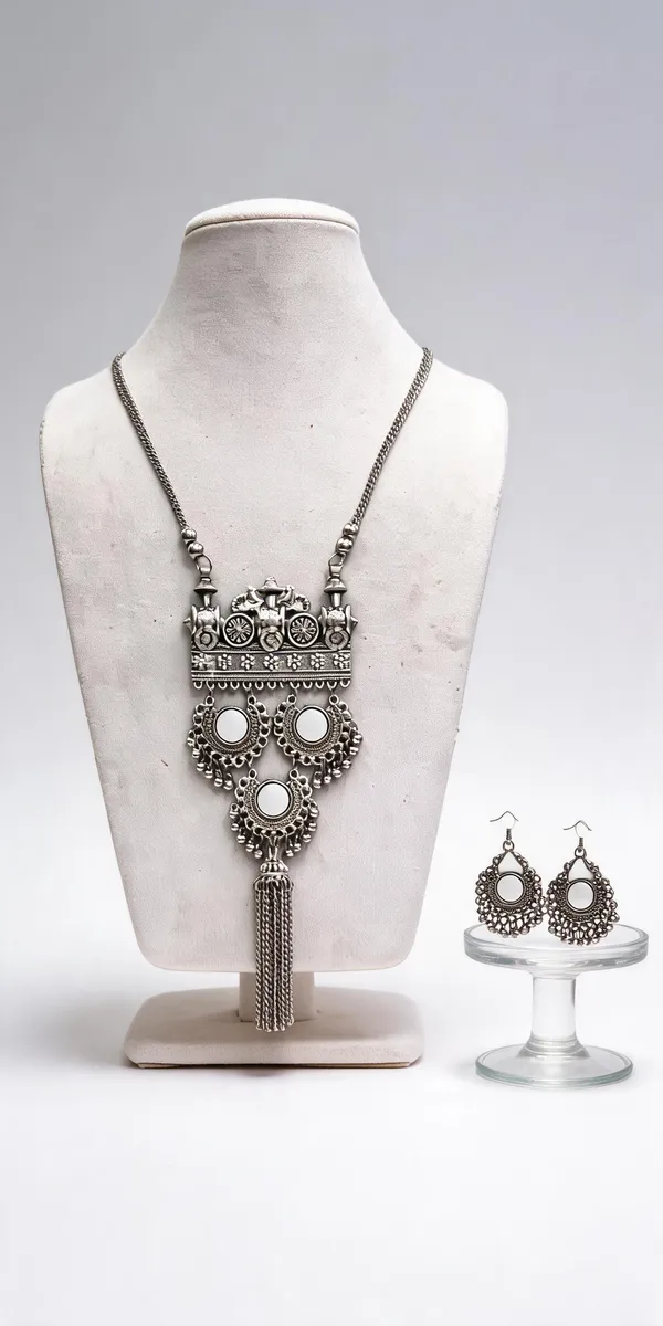 Silver_Oxidised_Floral_Motif_Layered_Pendant_Necklace_Set