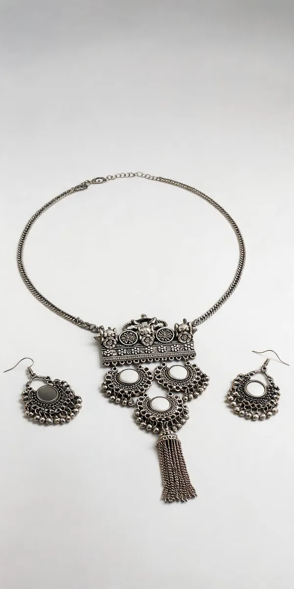 Silver_Oxidised_Floral_Motif_Layered_Pendant_Necklace_Set