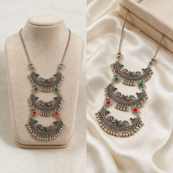 Silver_Oxidised_Three-Tier_Enamel_Traditional_Layered_Necklace