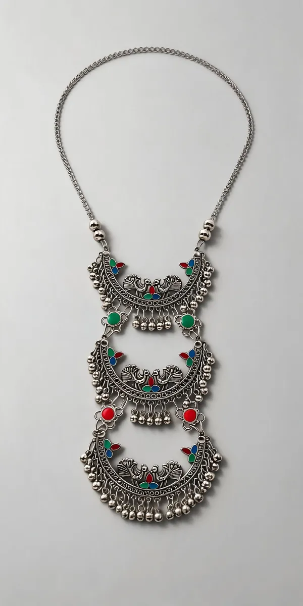 Silver_Oxidised_Three-Tier_Enamel_Traditional_Layered_Necklace
