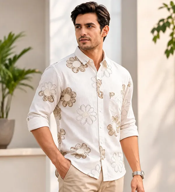 White_Cotton_Floral_Print_Casual_Shirt_For_Men