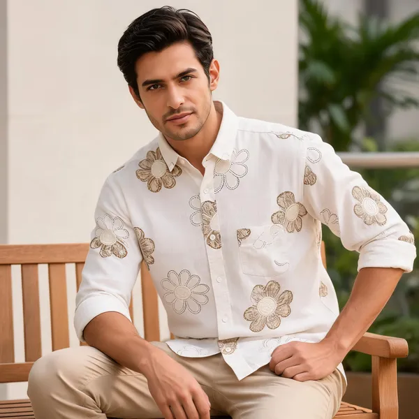 White_Cotton_Floral_Print_Casual_Shirt_For_Men