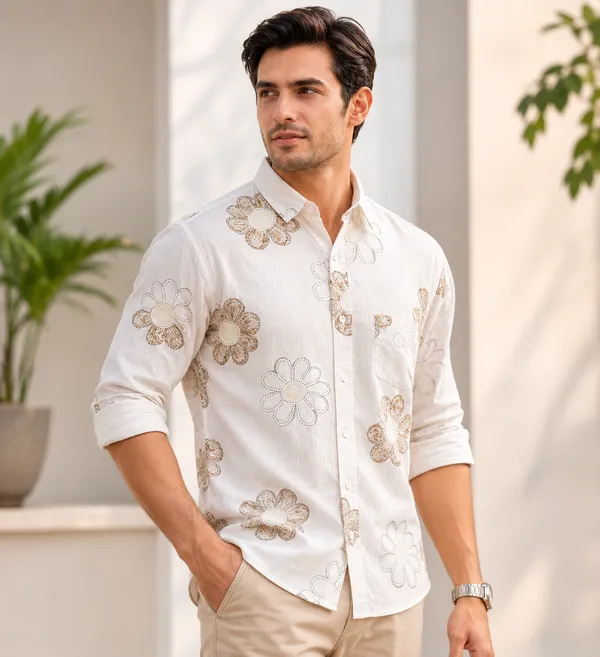 White_Cotton_Floral_Print_Casual_Shirt_For_Men