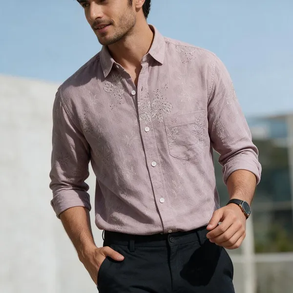 Beige_Cotton_Floral_Embroidered_Casual_Shirt_For_Men