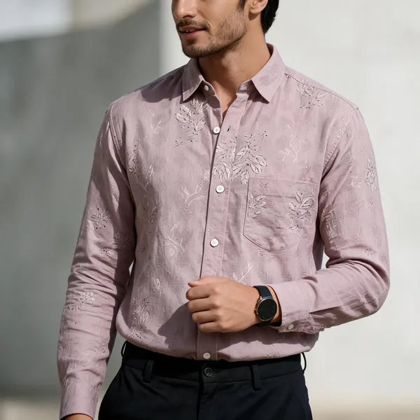 Beige_Cotton_Floral_Embroidered_Casual_Shirt_For_Men