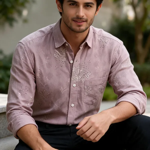 Beige_Cotton_Floral_Embroidered_Casual_Shirt_For_Men