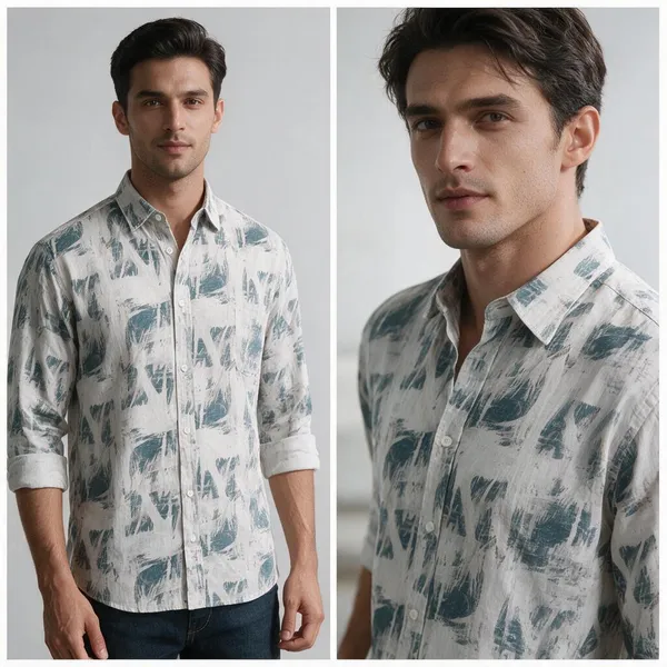 White_Cotton_Abstract_Brushstroke_Print_Casual_Shirt_For_Men