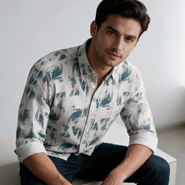 White_Cotton_Abstract_Brushstroke_Print_Casual_Shirt_For_Men