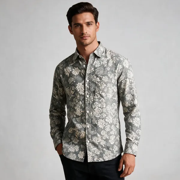 Grey_Cotton_Floral_Print_Casual_Shirt_For_Men