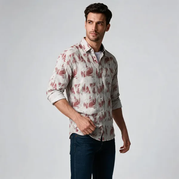 White_Cotton_Brushstroke_Print_Casual_Shirt_For_Men