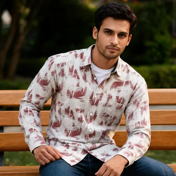 White_Cotton_Brushstroke_Print_Casual_Shirt_For_Men