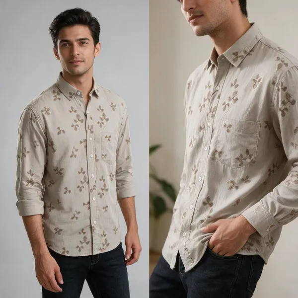 Beige_Cotton_Leaf_Print_Casual_Shirt_For_Men