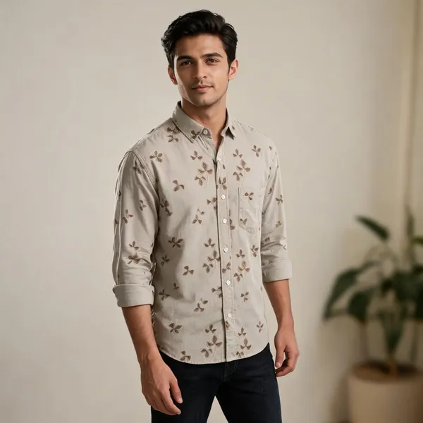 Beige_Cotton_Leaf_Print_Casual_Shirt_For_Men