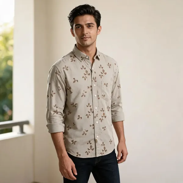 Beige_Cotton_Leaf_Print_Casual_Shirt_For_Men