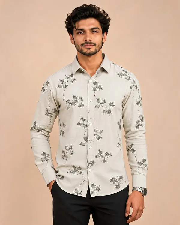 Light_Grey_Cotton_Leaf_Print_Comfort_Fit_Shirt_For_Men