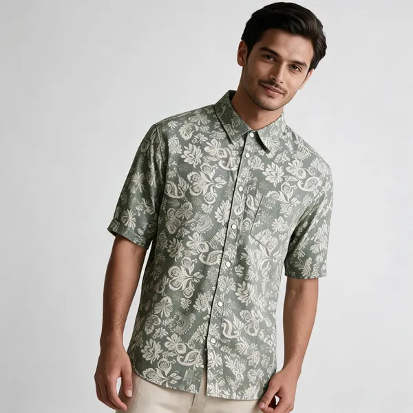 Green_Cotton_Floral_Print_Casual_Shirt_For_Men
