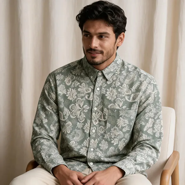 Green_Cotton_Floral_Print_Casual_Shirt_For_Men