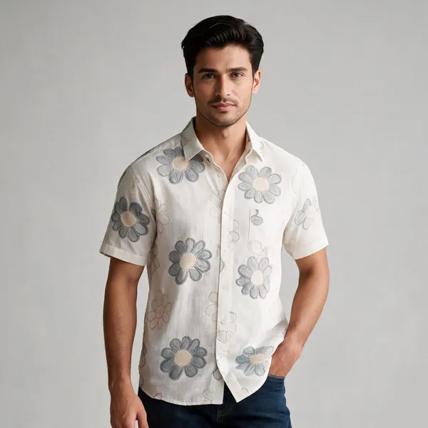 White_Cotton_Floral_Print_Casual_Shirt_For_Men