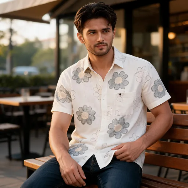 White_Cotton_Floral_Print_Casual_Shirt_For_Men