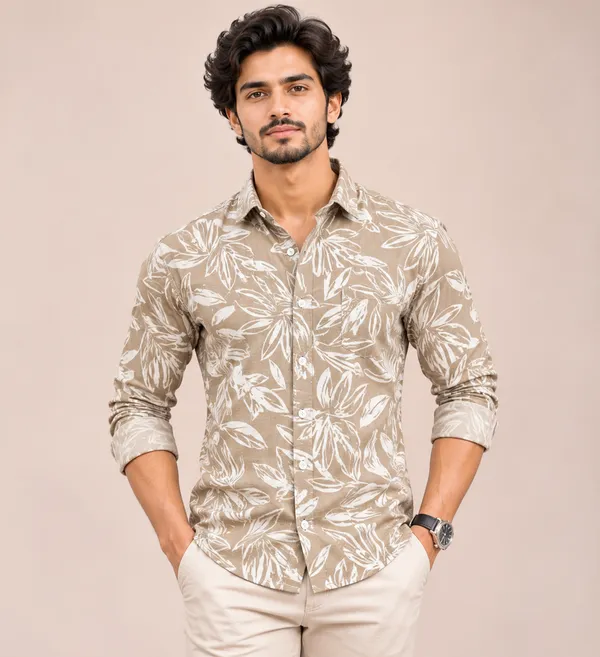 Beige_Cotton_Linen_Botanical_Print_Casual_Shirt_For_Men