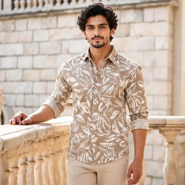 Beige_Cotton_Linen_Botanical_Print_Casual_Shirt_For_Men