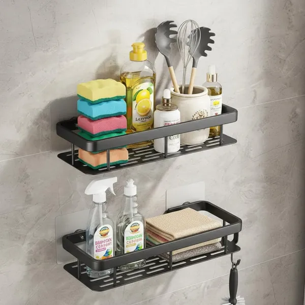Plastic_Self-Adhesive_No-Drill_Wall_Mount_Bathroom_Kitchen_Shelf_Black_Pack_Of_2