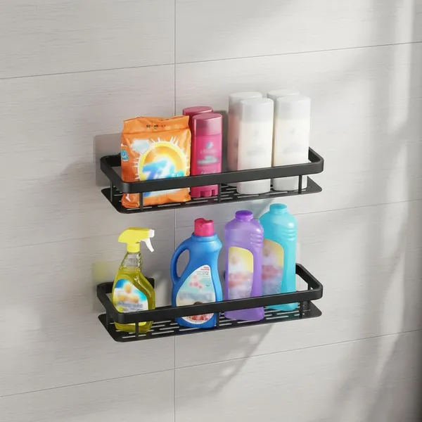 Plastic_Self-Adhesive_No-Drill_Wall_Mount_Bathroom_Kitchen_Shelf_Black_Pack_Of_2