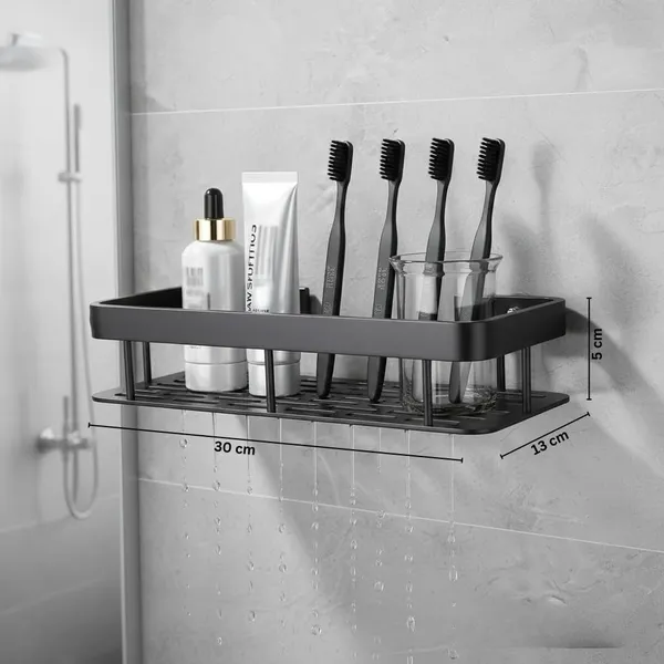 Plastic_Self-Adhesive_No-Drill_Wall_Mount_Bathroom_Kitchen_Shelf_Black_Pack_Of_2