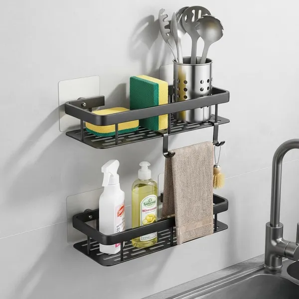 Plastic_Self-Adhesive_No-Drill_Wall_Mount_Bathroom_Kitchen_Shelf_Black_Pack_Of_2