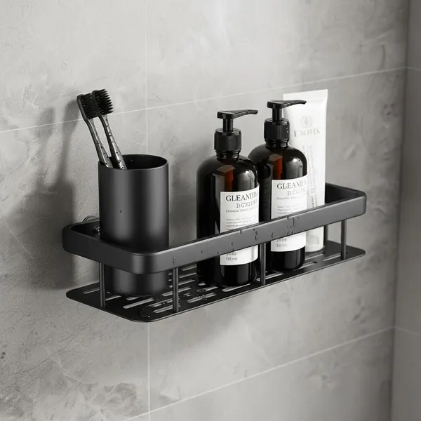 Plastic_Self-Adhesive_No-Drill_Wall_Mount_Bathroom_Kitchen_Shelf_Black_Pack_Of_2