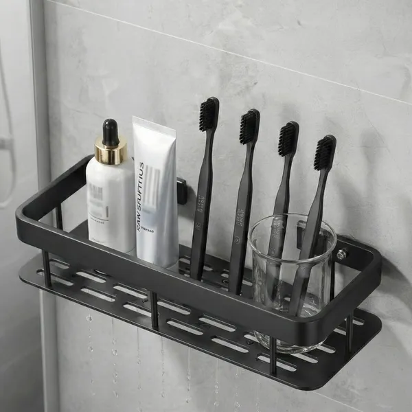 Plastic_Self-Adhesive_No-Drill_Wall_Mount_Bathroom_Kitchen_Shelf_Black_Pack_Of_2