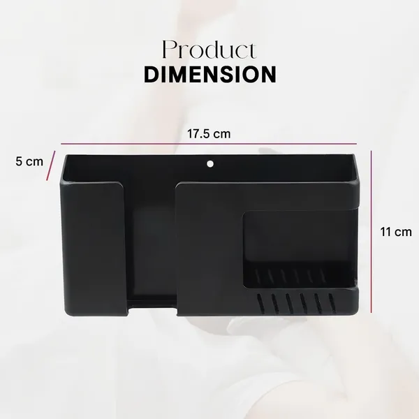 Plastic_Black_Self-Adhesive_Wall_Mount_Phone_Charging_Holder_With_Storage_Box_-_Pack_Of_2