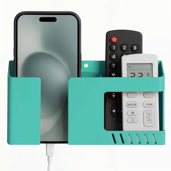 Plastic_Green_Self-Adhesive_Wall_Mount_Phone_Charging_Holder_With_Storage_Box_-_Pack_Of_2