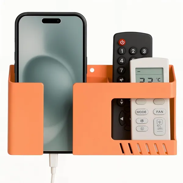 Plastic_Orange_Self-Adhesive_Wall_Mount_Phone_Charging_Holder_With_Storage_Box_-_Pack_Of_2