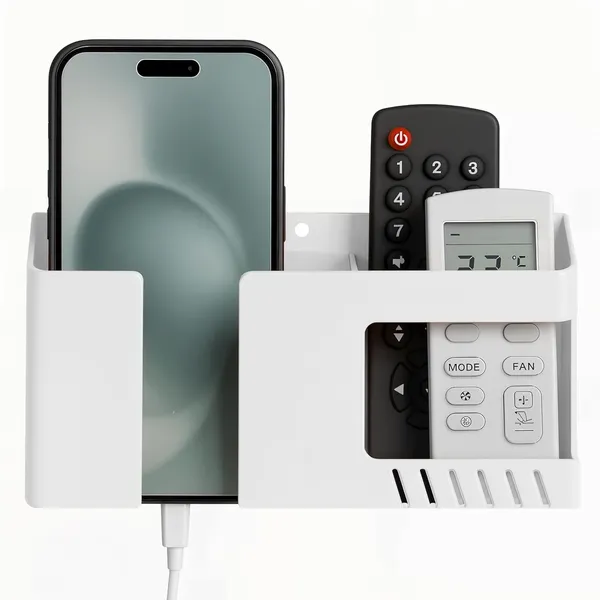 Plastic_White_Self-Adhesive_Wall_Mount_Phone_Charging_Holder_With_Storage_Box_-_Pack_Of_2