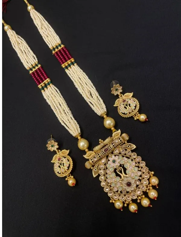 Gold-Tone_Pearl_Bead_Peacock_Pendant_Necklace_Earring_Set_For_Women