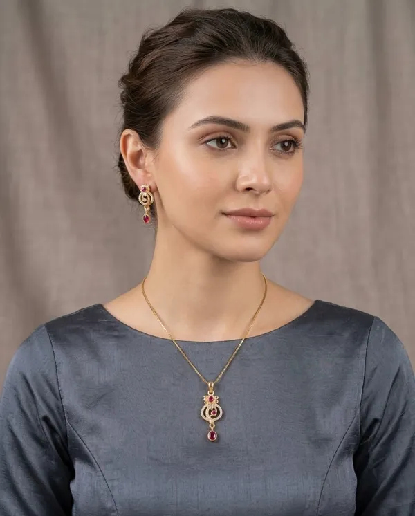 Gold-Tone_Red_Stone_Necklace_Earring_Set_For_Women