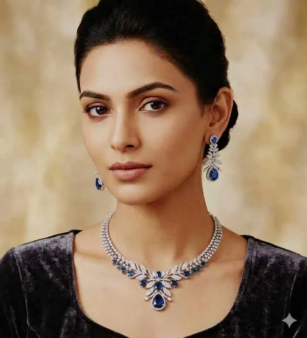Silver_Blue_Stone_Ad_Alloy_Floral_Necklace_Earring_Set_For_Women
