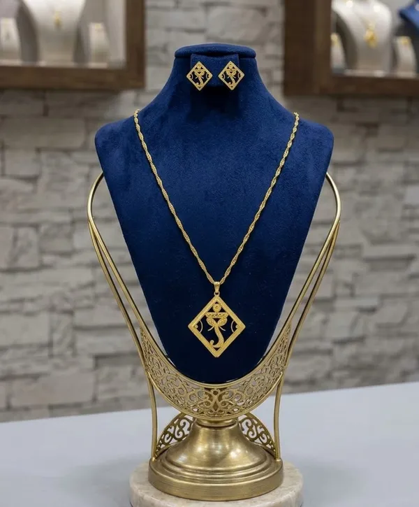 Gold_Tone_Pendant_Necklace_And_Earrings_Set_For_Women