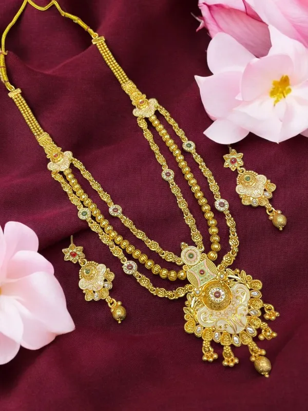 Gold-Tone_Temple_Jewellery_Layered_Necklace_Earring_Set_For_Women