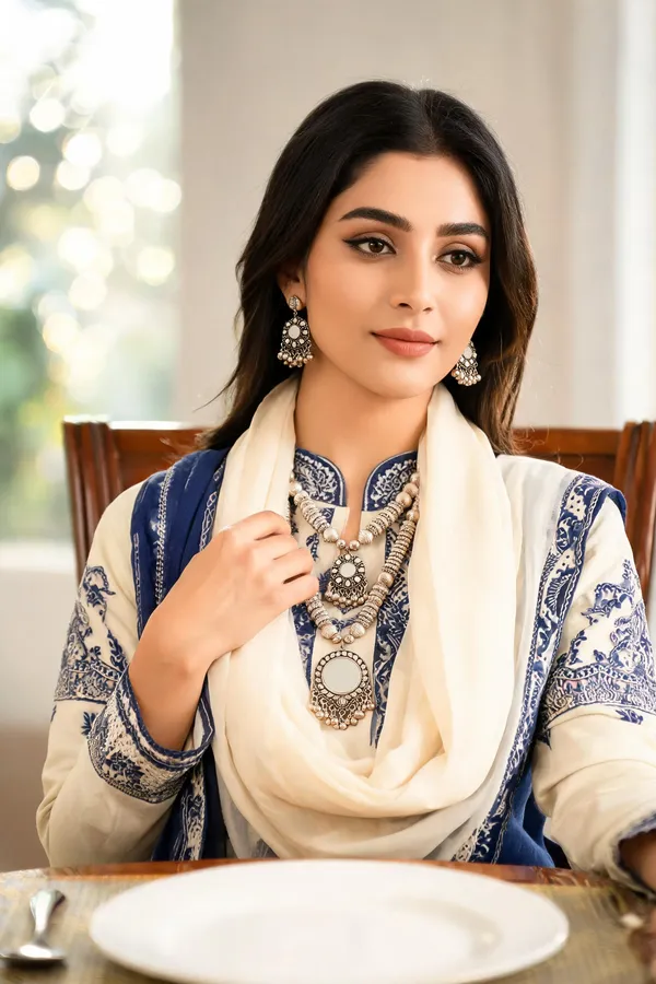 Silver_Alloy_Traditional_Layered_Necklace_Earrings_Set_For_Women