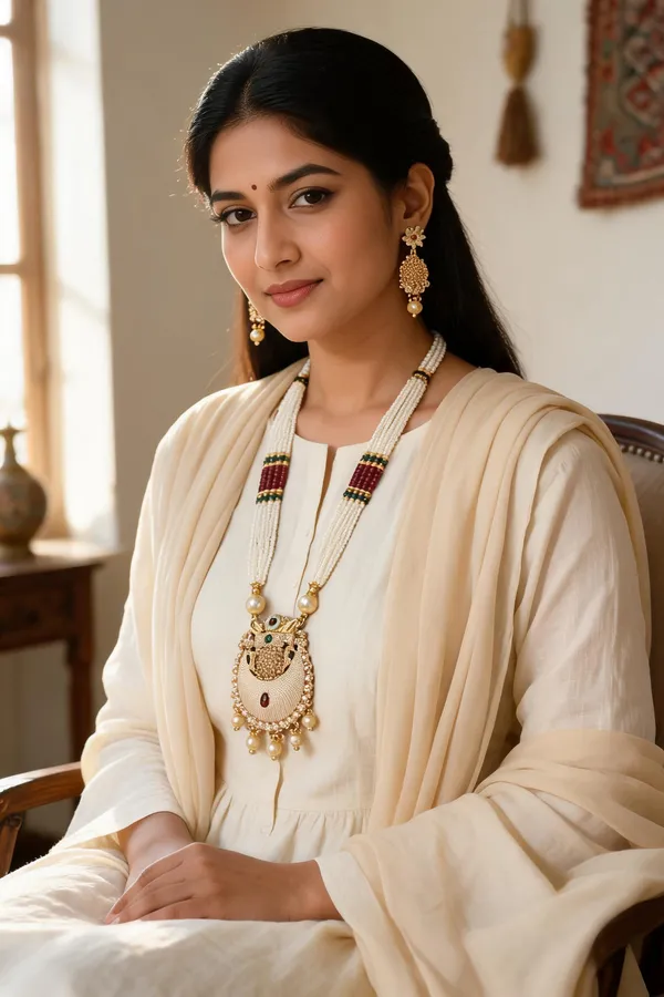 Gold-Tone_White_Bead_Ornate_Pendant_Necklace_Earring_Set_For_Women