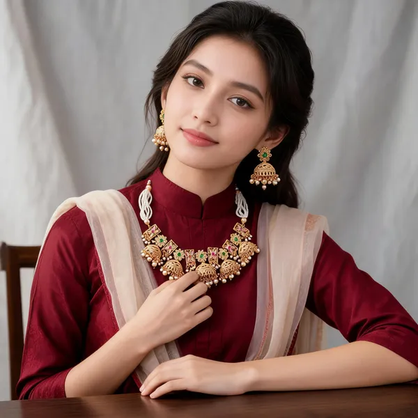 Gold-Tone_White_Bead_Floral_Jhumka_Necklace_Earring_Set_For_Women