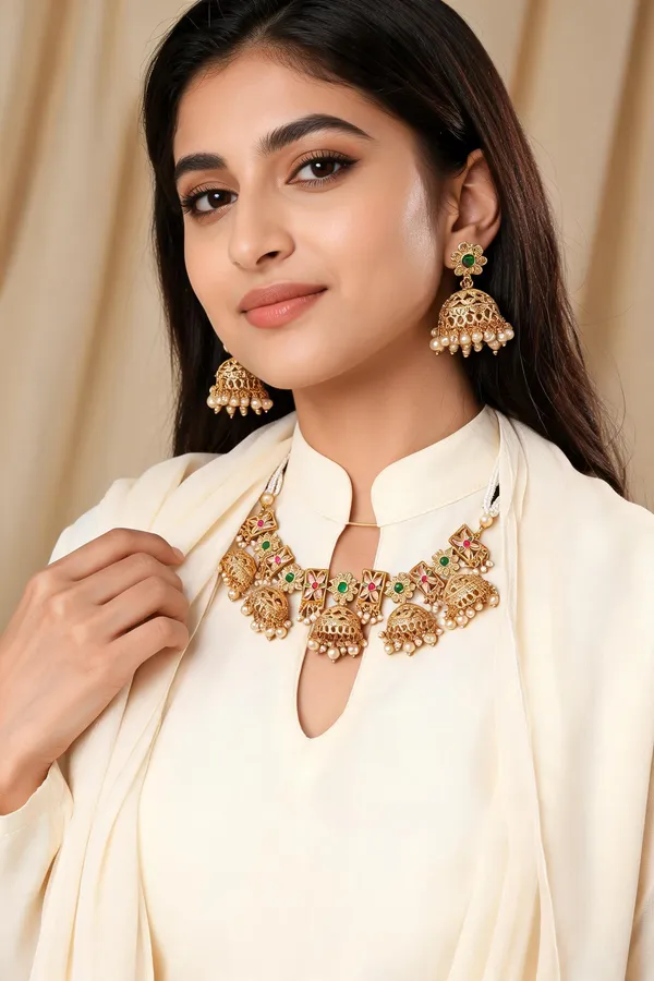 Gold-Tone_White_Bead_Floral_Jhumka_Necklace_Earring_Set_For_Women